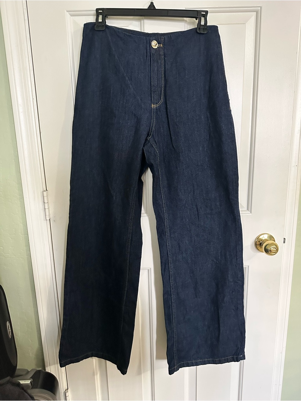 Zara Women’s no waistband Dark Blue wash, high waisted wide leg straight Jeans